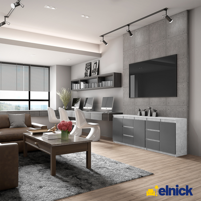 MIKEL - Kommode / Sideboard mit 6 Schubladen und 3 Türen - Beton-Optik / Anthrazit Grau