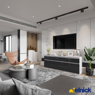 NOAH - Kommode / Sideboard mit 5 Schubladen und 5 Türen - Beton-Optik / Schwarz Gloss