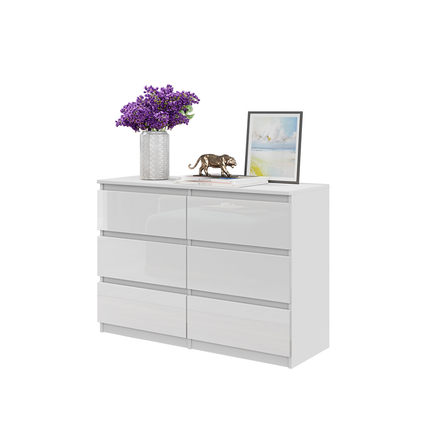GABRIEL - Kommode / Sideboard mit 6 Schubladen - Weiß Matt / Weiß Gloss