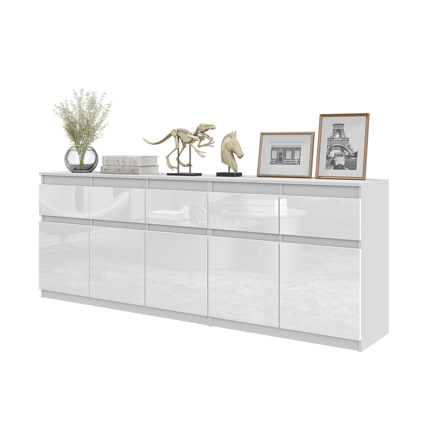 NOAH - Kommode / Sideboard mit 5 Schubladen und 5 Türen - Weiß Matt / Weiß Gloss
