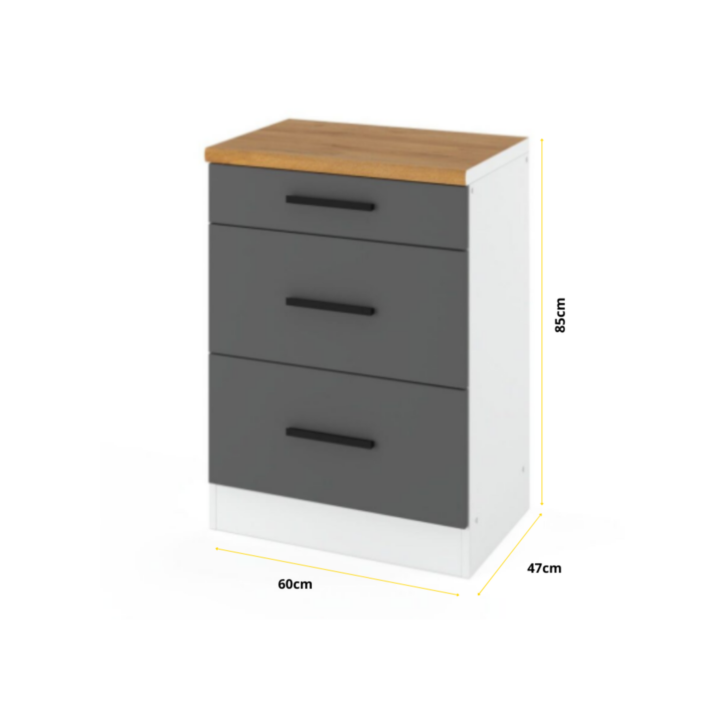 RENO - Küchenblock - Wotan-Eiche mit Arbeitsplatte - 8 Schränke - 260 cm
