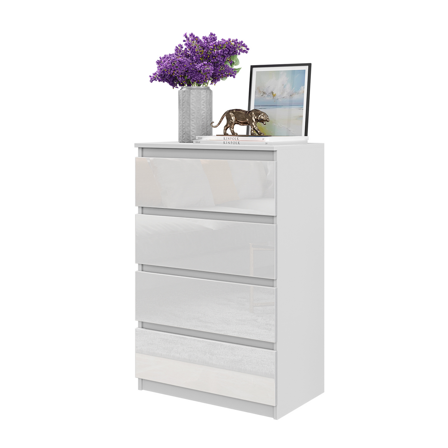 GABRIEL - Kommode / Sideboard mit 4 Schubladen - Weiß Matt / Weiß Gloss