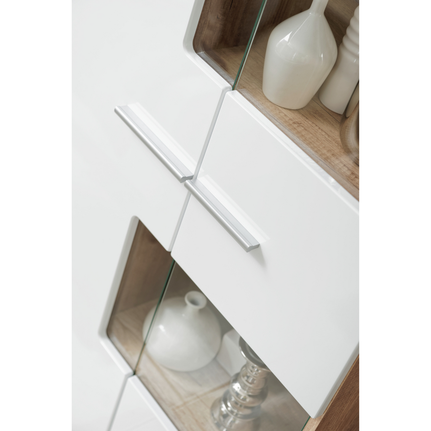 Wohnwand SAALA - Wohnzimmer-Möbel-Set - Eiche Monument / Weiß Gloss