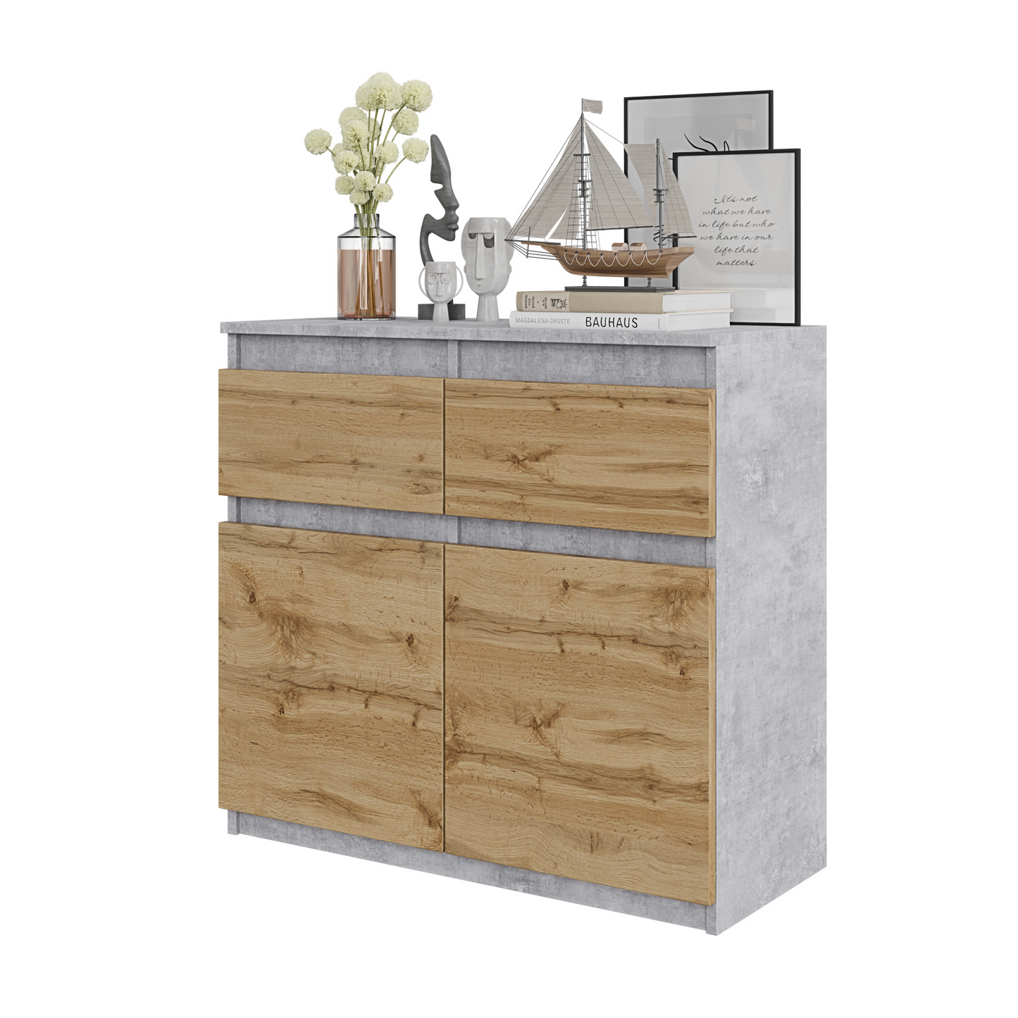 NOAH - Kommode / Sideboard mit 2 Schubladen und 2 Türen - Beton-Optik / Wotan Eiche