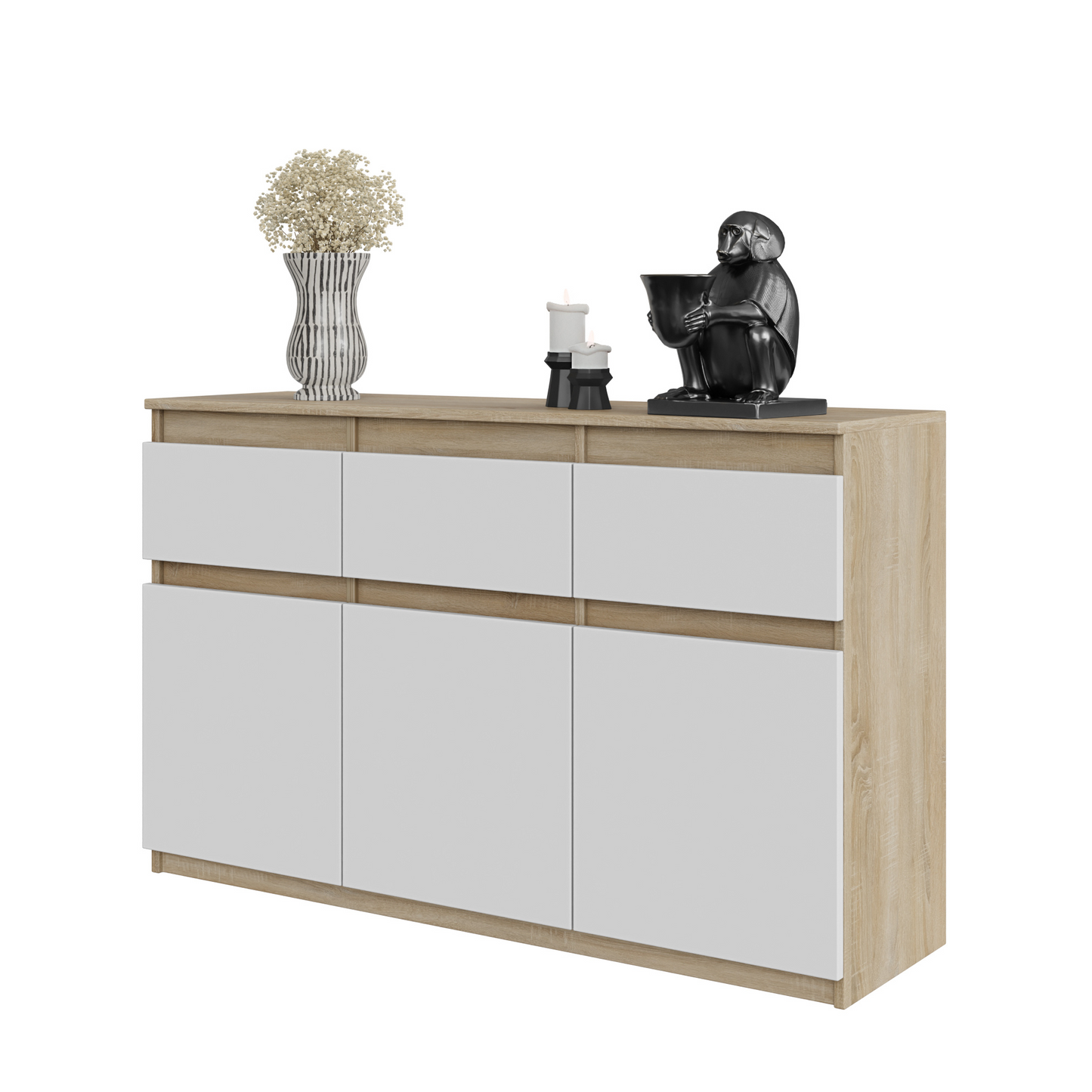 NOAH - Kommode / Sideboard mit 3 Schubladen und 3 Türen - Sonoma Eiche / Weiß Matt