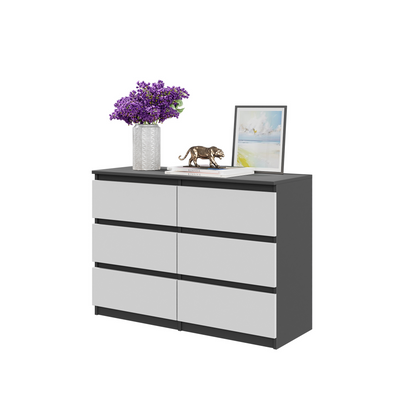 GABRIEL - Kommode / Sideboard mit 6 Schubladen - Anthrazit / Weiß Matt H71cm B100cm T33cm