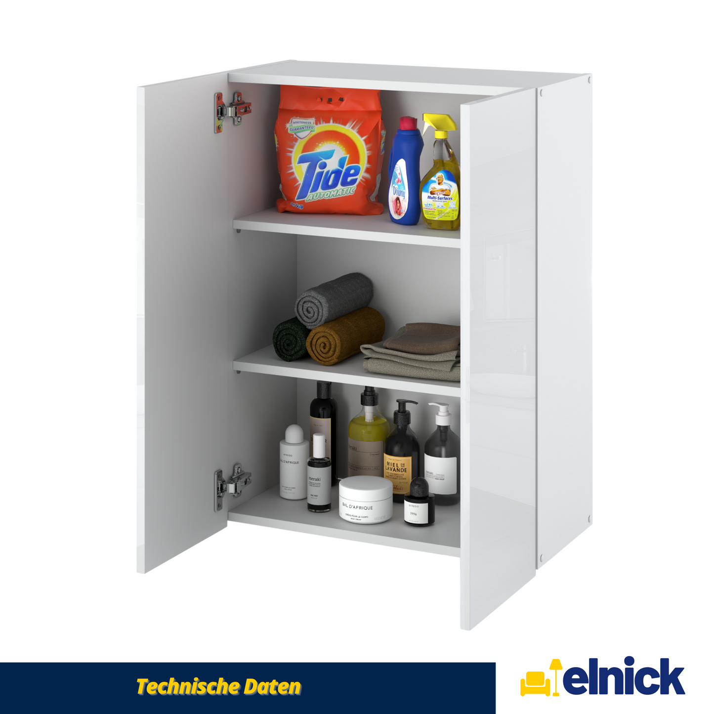 EMILY Badezimmerschrank mit Türen und Einlegeböden - Weiß Matt / Weiß Gloss