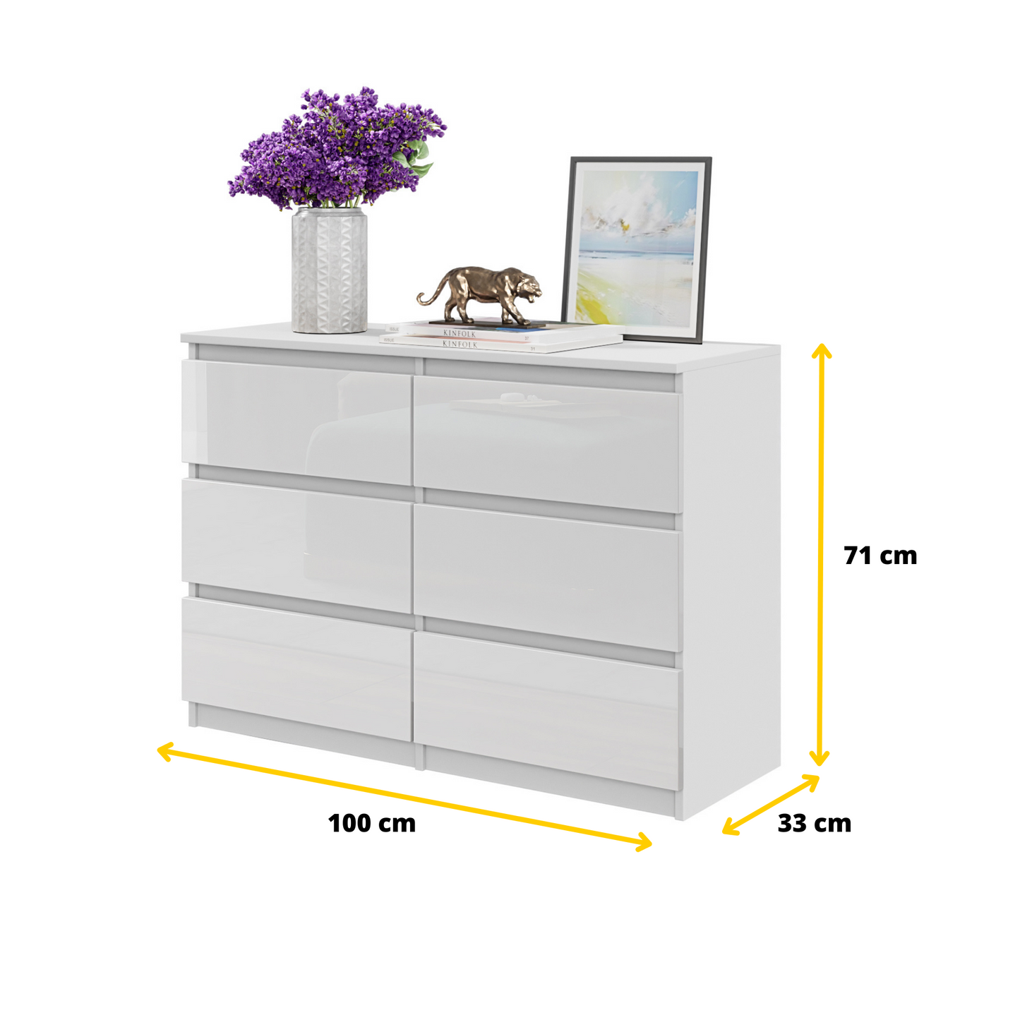 GABRIEL - Kommode / Sideboard mit 6 Schubladen - Weiß Matt / Weiß Gloss