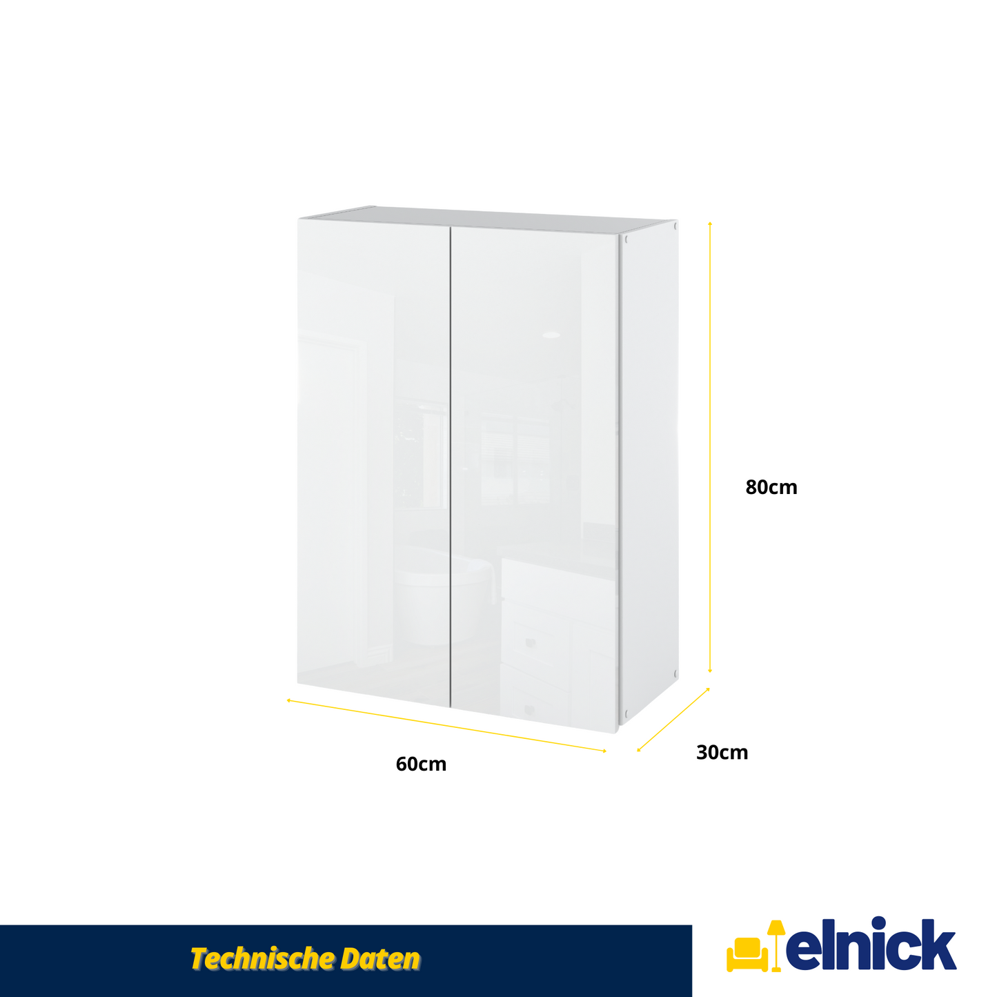 EMILY Badezimmerschrank mit Türen und Einlegeböden - Weiß Matt / Weiß Gloss