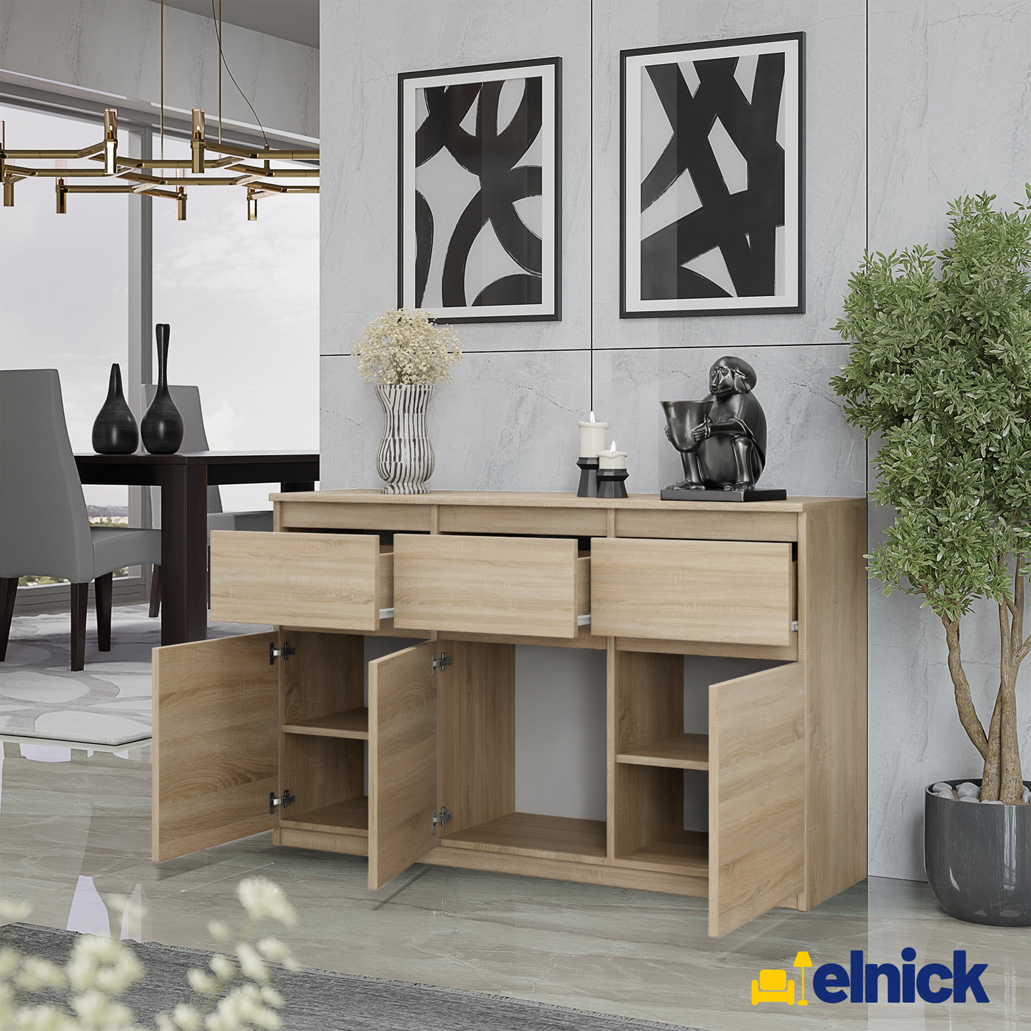 NOAH - Kommode / Sideboard mit 3 Schubladen und 3 Türen - Sonoma Eiche