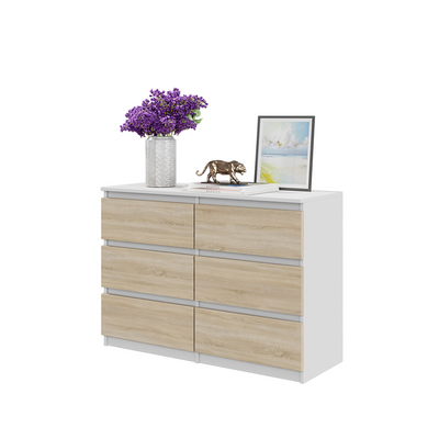 GABRIEL - Kommode / Sideboard mit 6 Schubladen - Weiß Matt / Sonoma Eiche H71cm B100cm T33cm
