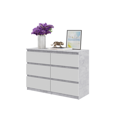 GABRIEL - Kommode / Sideboard mit 6 Schubladen - Beton / Weiß Matt H71cm B100cm T33cm