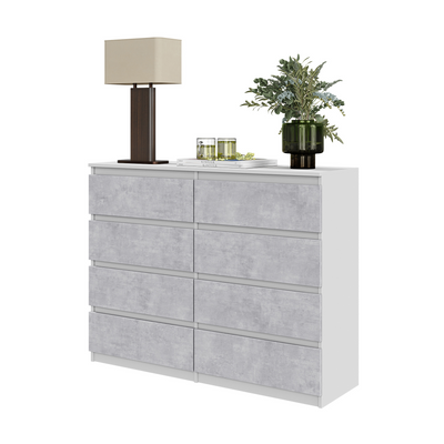 GABRIEL - Kommode / Sideboard mit 8 Schubladen - Weiß Matt / Concrete H92cm B120cm T33cm