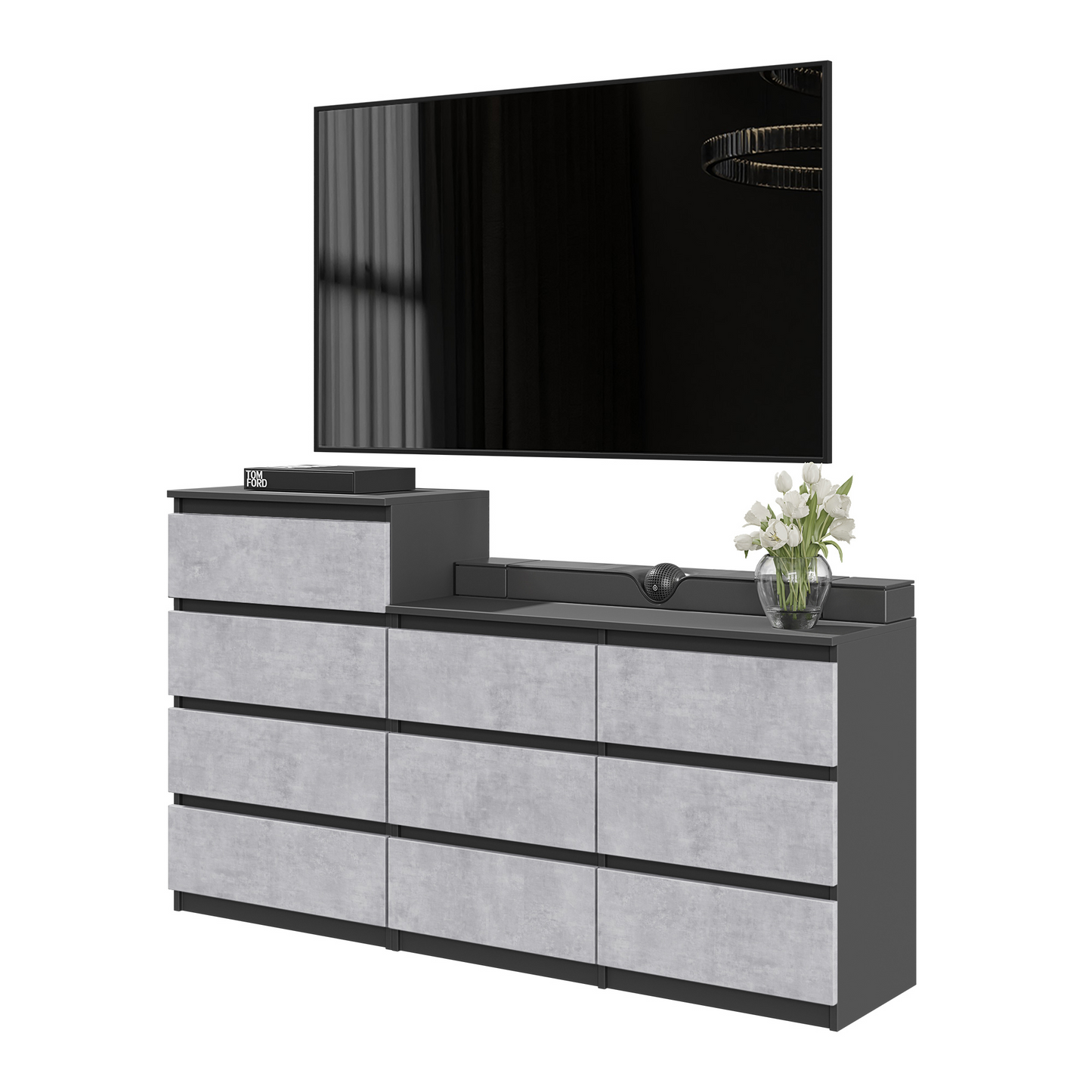GABRIEL - Kommode / Sideboard mit 10 Schubladen (6+4) - Anthrazit / Concrete