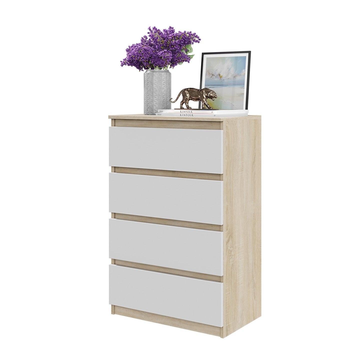 GABRIEL - Kommode / Sideboard mit 4 Schubladen - Sonoma Eiche / Weiß Matt
