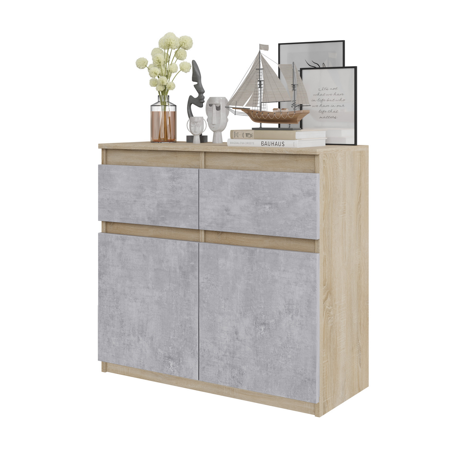 NOAH - Kommode / Sideboard mit 2 Schubladen und 2 Türen - Sonoma Eiche / Beton-Optik