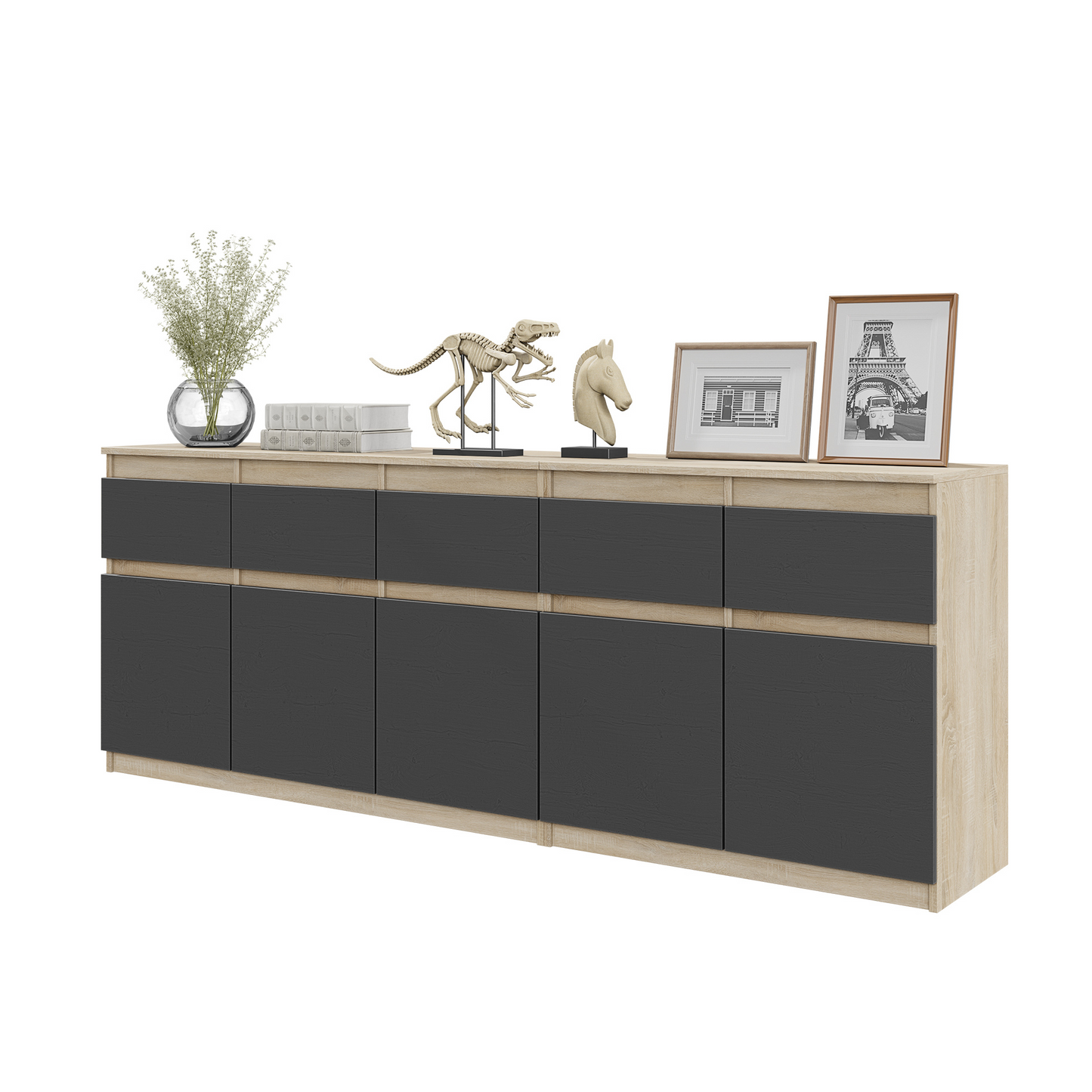 NOAH - Kommode / Sideboard mit 5 Schubladen und 5 Türen - Sonoma Eiche / Anthrazit Grau