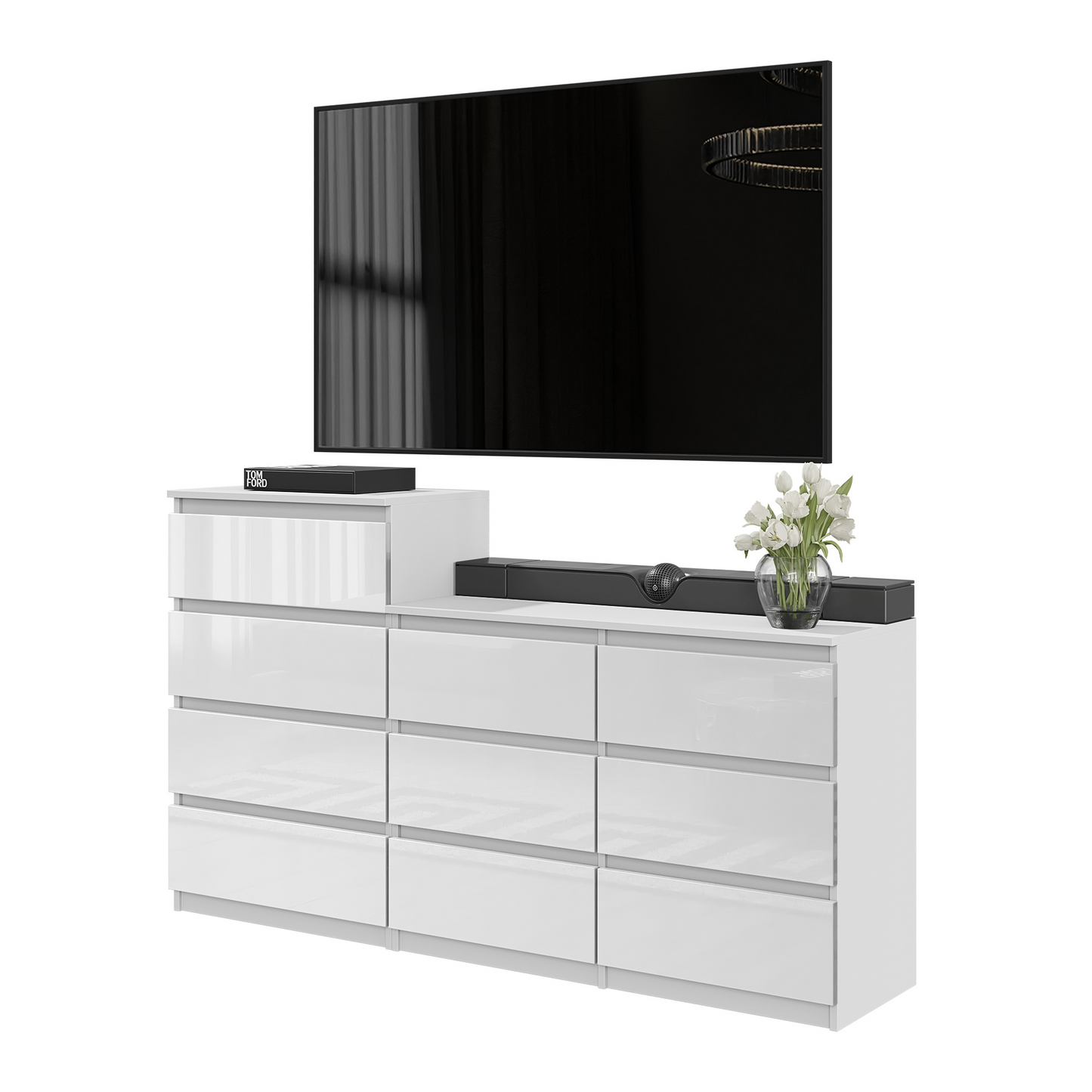 GABRIEL - Kommode / Sideboard mit 10 Schubladen (6+4) - Weiß Gloss