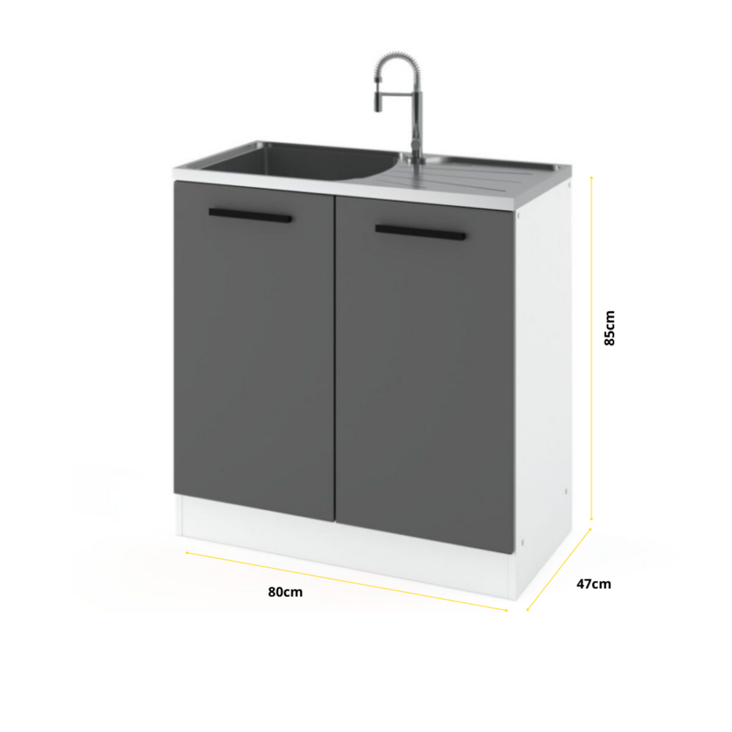 RENO - Küchenblock - Wotan-Eiche mit Arbeitsplatte - 8 Schränke - 260 cm