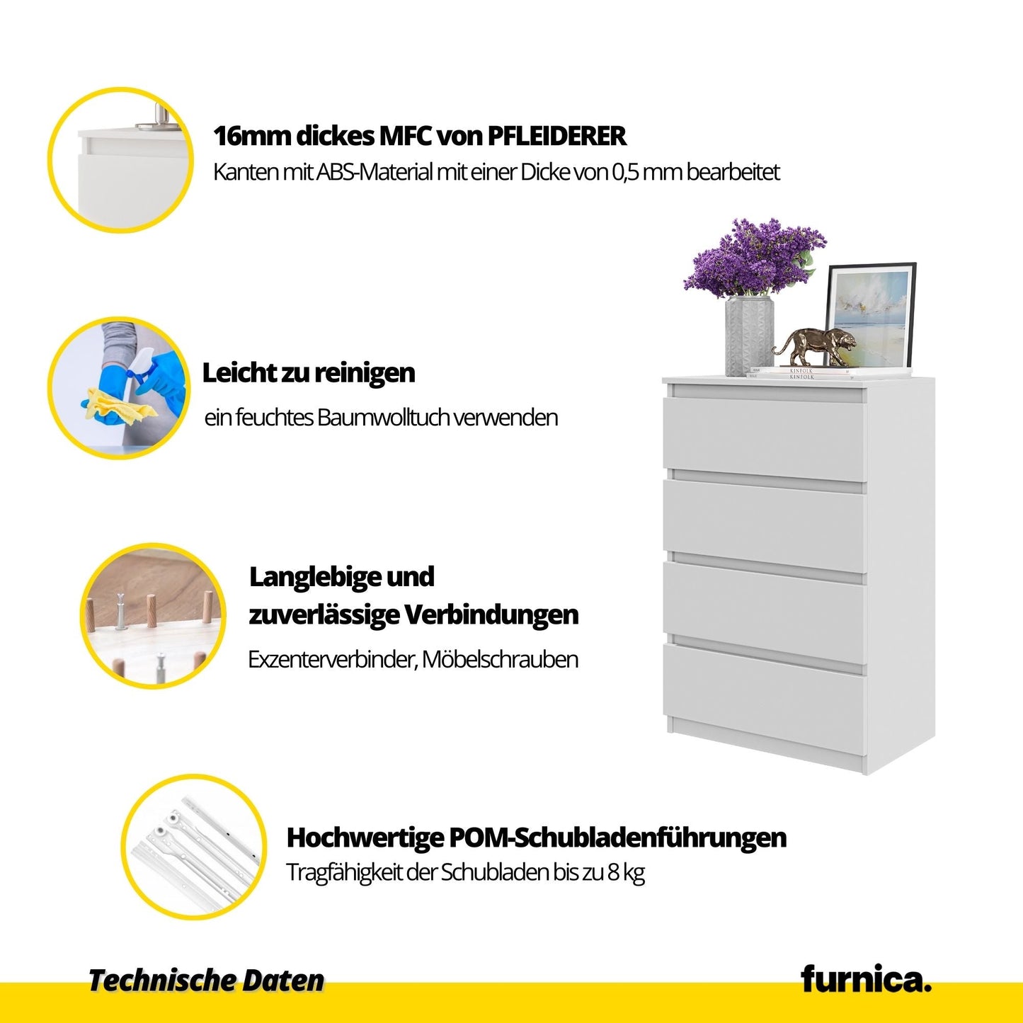 GABRIEL - Kommode / Sideboard mit 4 Schubladen - Wotan Eiche