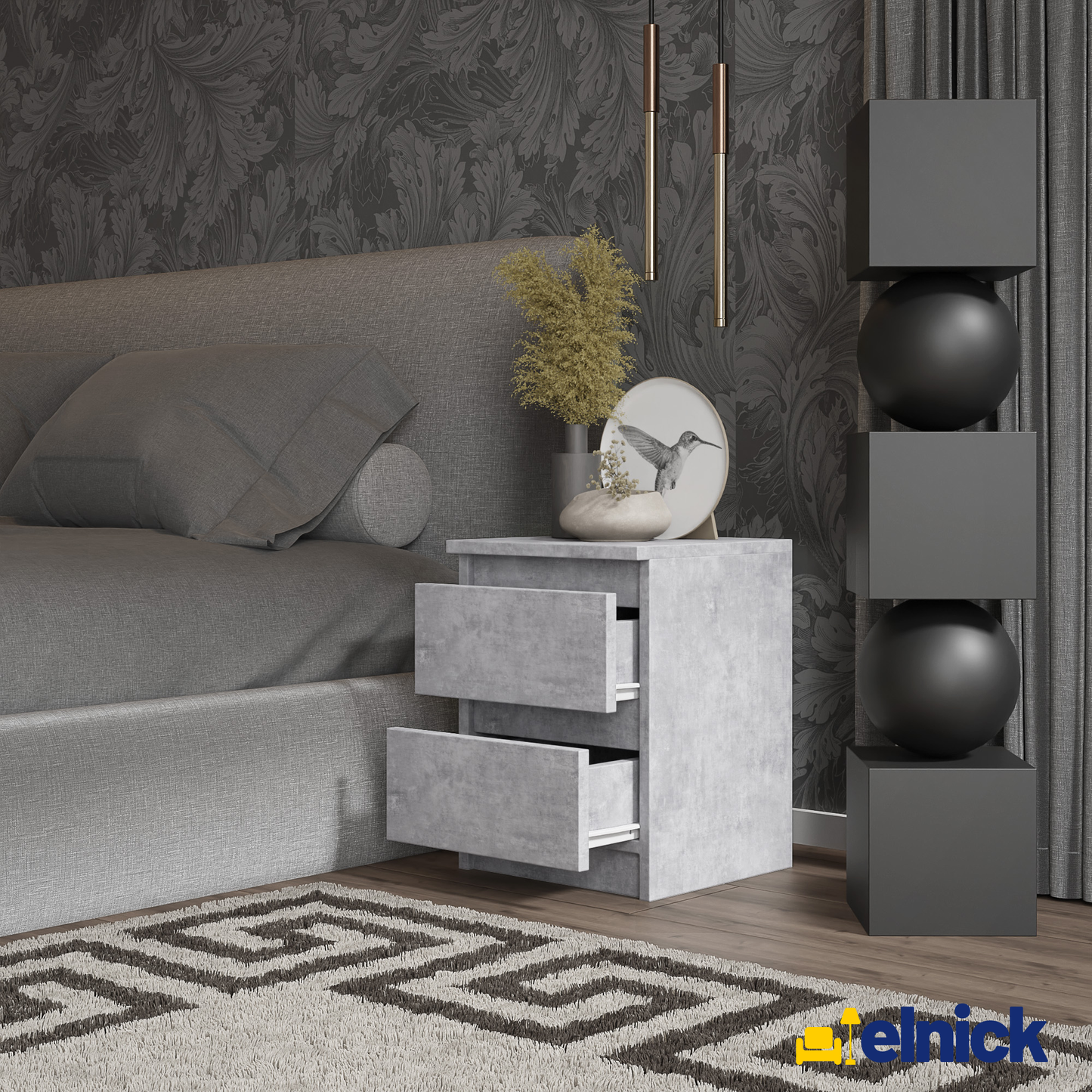 GABRIEL - Nachttisch - Nachtschrank mit 2 Schubladen - Beton-Optik