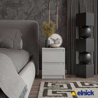 GABRIEL - Nachttisch - Nachtschrank mit 2 Schubladen - Weiß Matt