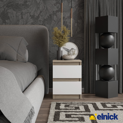 GABRIEL - Nachttisch - Nachtschrank mit 2 Schubladen - Sonoma Eiche / Weiß Matt