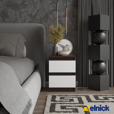 GABRIEL - Nachttisch - Nachtschrank mit 2 Schubladen - Wenge / Weiß Matt