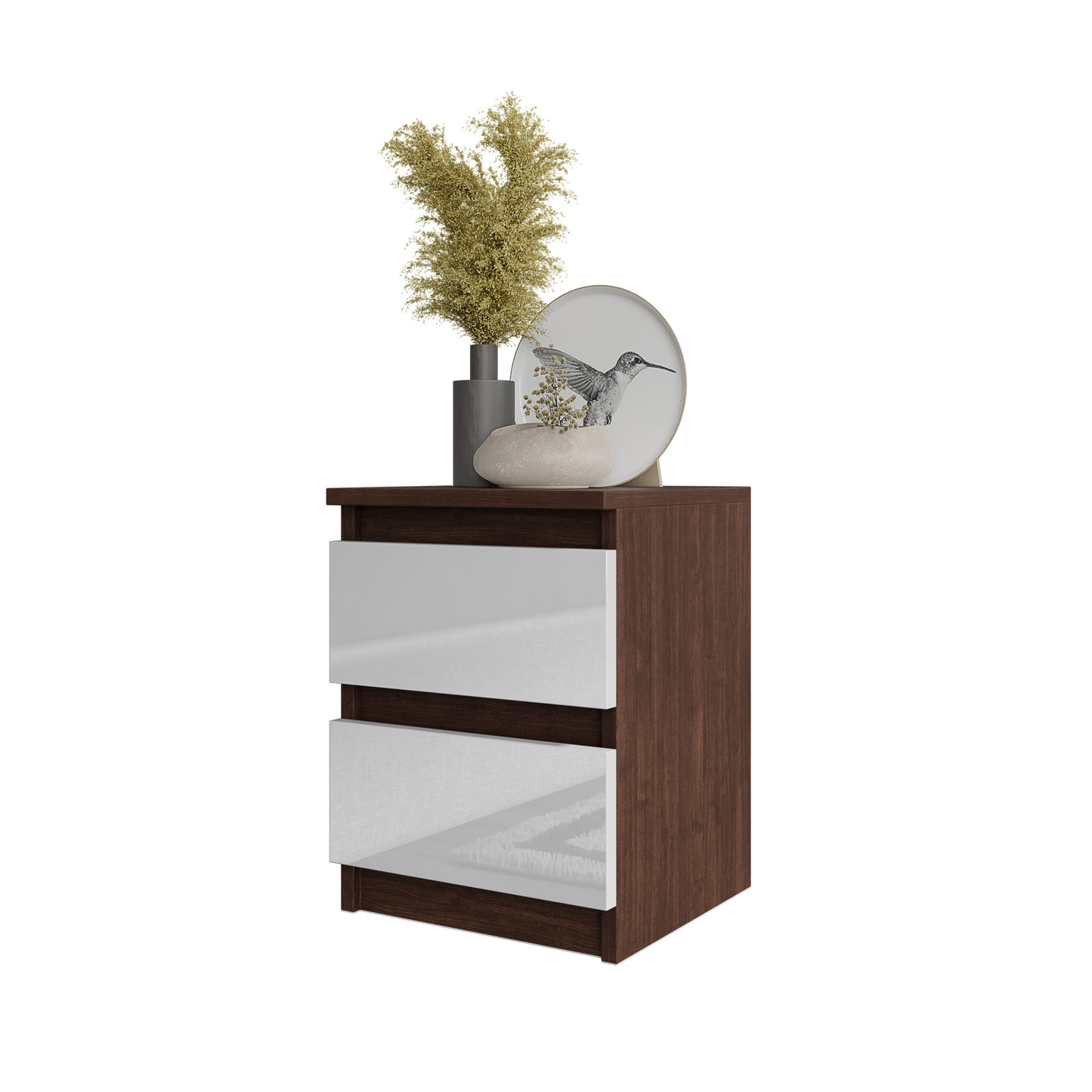 GABRIEL - Nachttisch - Nachtschrank mit 2 Schubladen - Wenge / Weiß Gloss