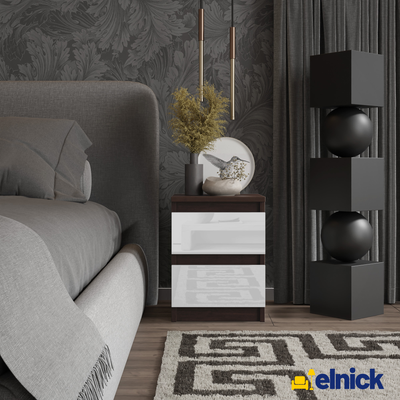 GABRIEL - Nachttisch - Nachtschrank mit 2 Schubladen - Wenge / Weiß Gloss