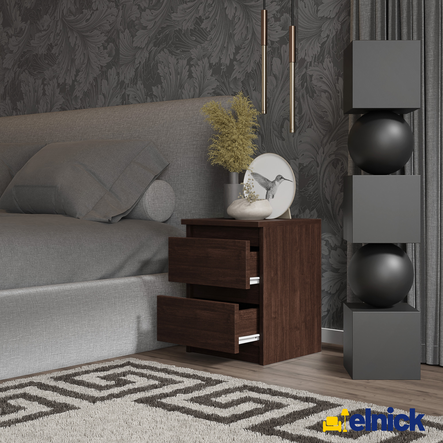 GABRIEL - Nachttisch - Nachtschrank mit 2 Schubladen - Wenge