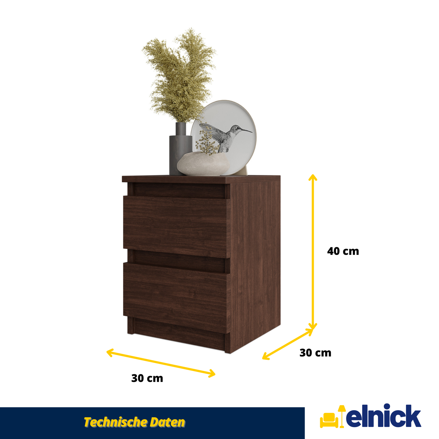 GABRIEL - Nachttisch - Nachtschrank mit 2 Schubladen - Wenge