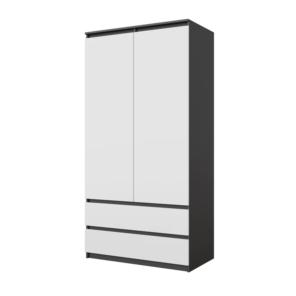 JOELLE - Kleiderschrank mit 2 Türen und 2 Schubladen - Anthrazit / Weiß Matt