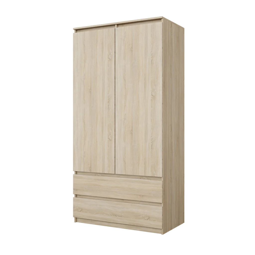 JOELLE - Kleiderschrank mit 2 Türen und 2 Schubladen - Sonoma Eiche