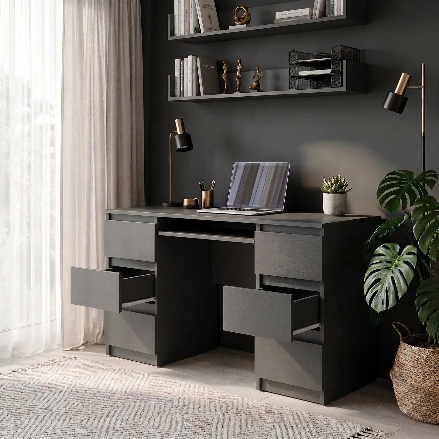 CUBA Schreibtisch 130 cm Anthrazit Grau – Ansicht 5