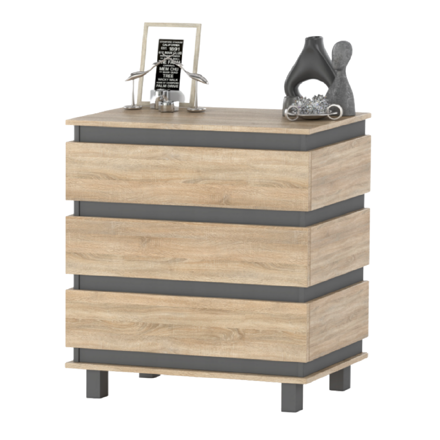 MARGARET - Kommode / Sideboard mit 3 Schubladen - Anthrazit / Sonoma Eiche