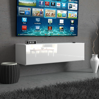 NICOLE - TV-Lowboard mit breiter Tür - Weiß Matt / Weiß Gloss