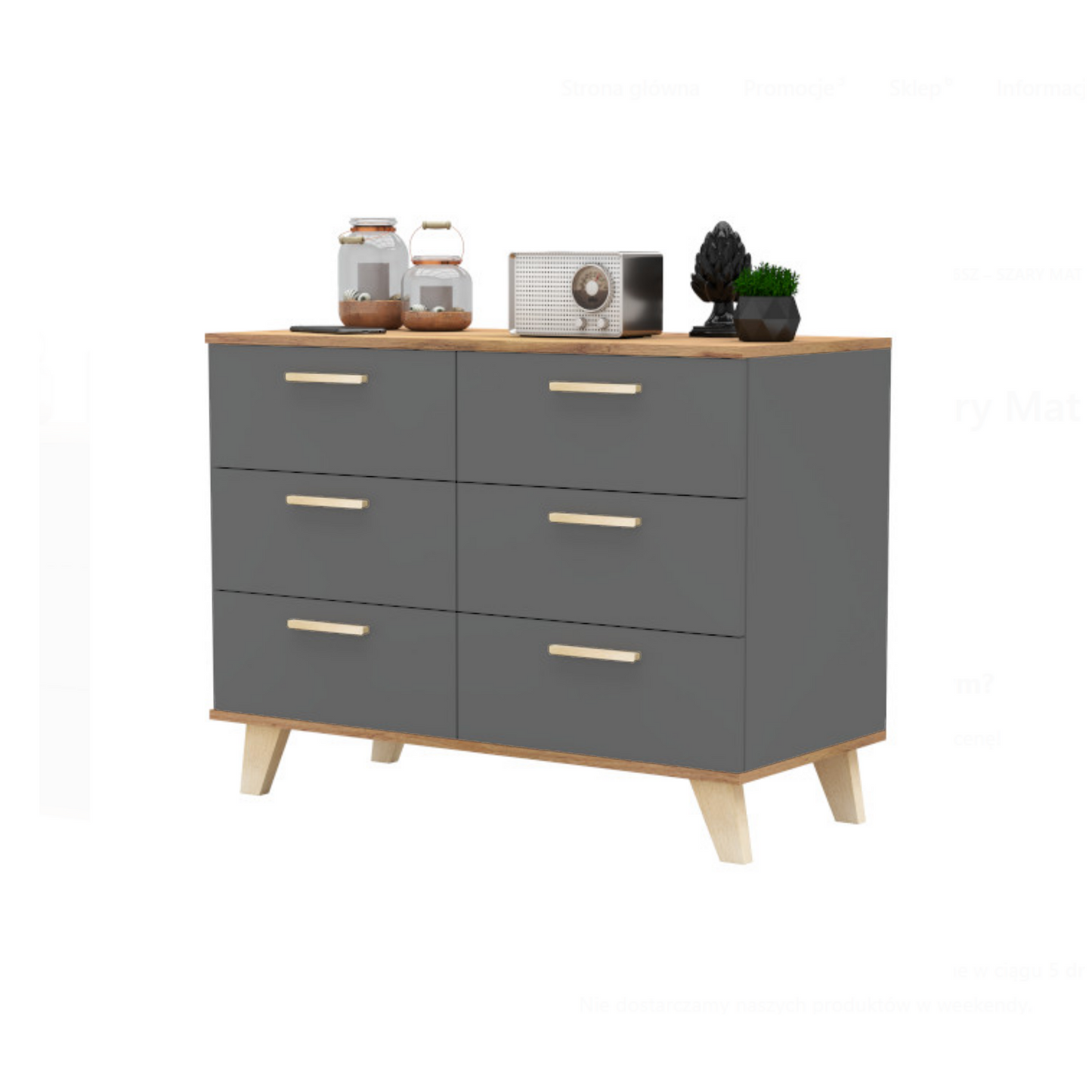 INGRID - Skandinavisch Kommode / Sideboard mit 6 Schubladen - Anthrazit Grau / Wotan Eiche