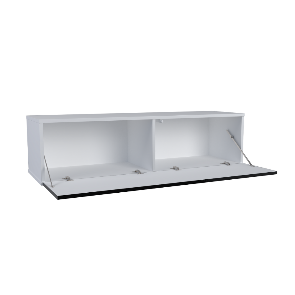NICOLE - TV-Lowboard mit breiter Tür - Weiß Matt / Schwarz Gloss