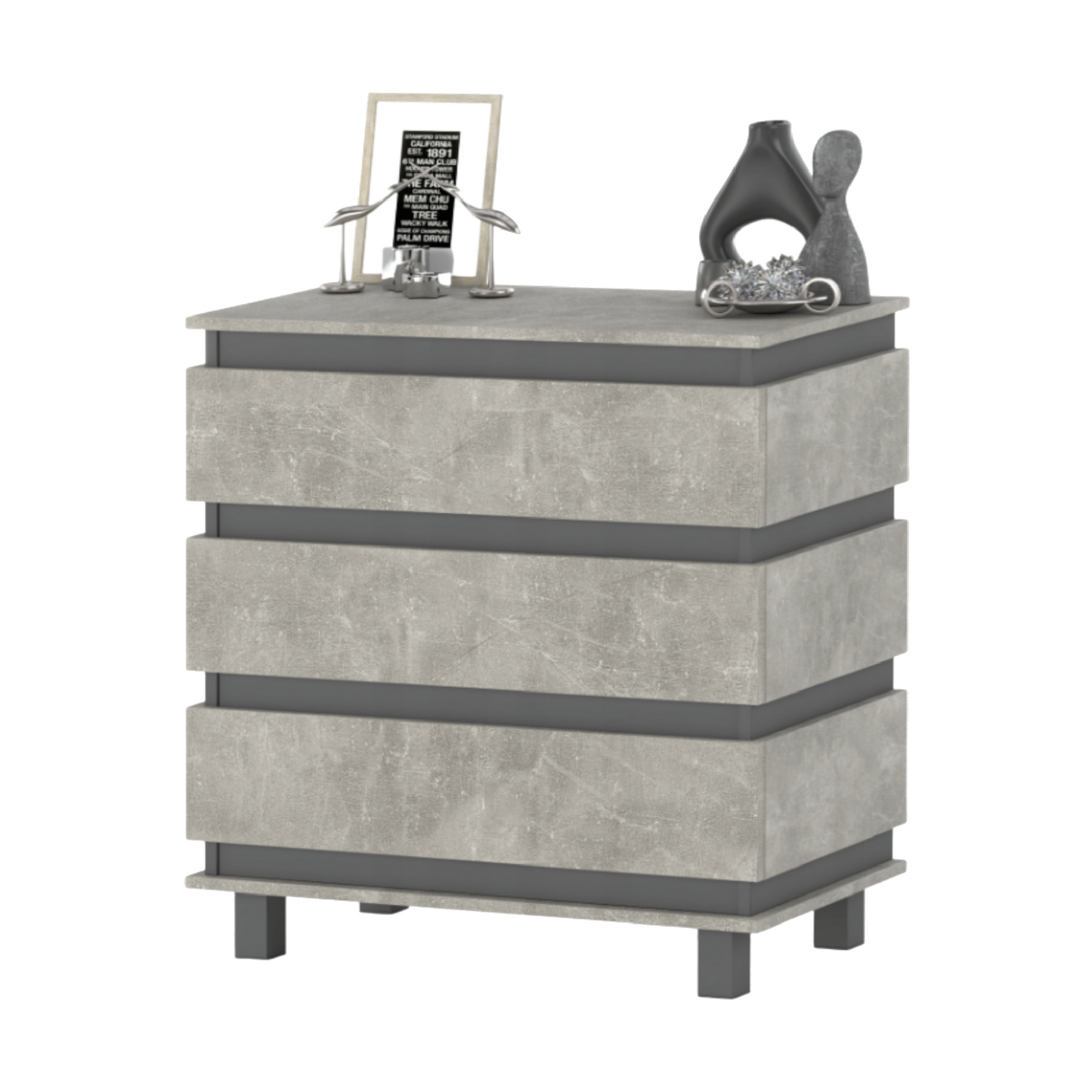 MARGARET - Kommode / Sideboard mit 3 Schubladen - Anthrazit Grau / Beton-Optik