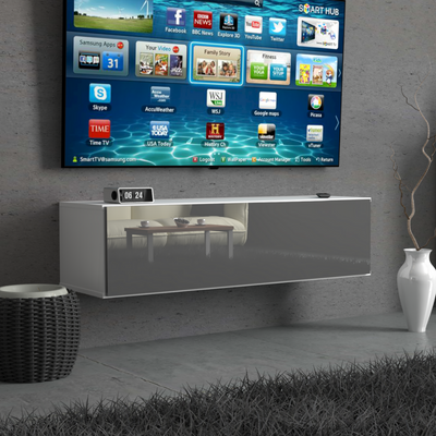 NICOLE - TV-Lowboard mit breiter Tür - Weiß Matt / Anthrazit Gloss