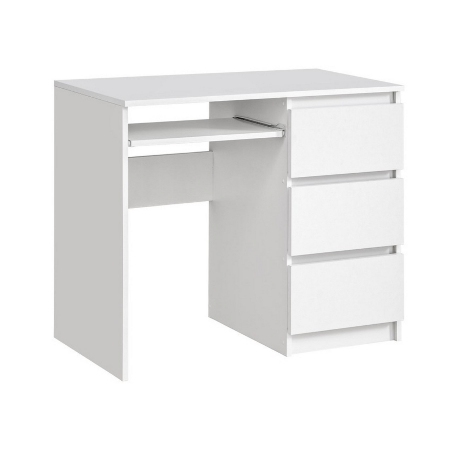 BRUNO - Schreibtisch mit 3 Schubladen und Tastaturablage Rechts - Weiß Matt 90cm