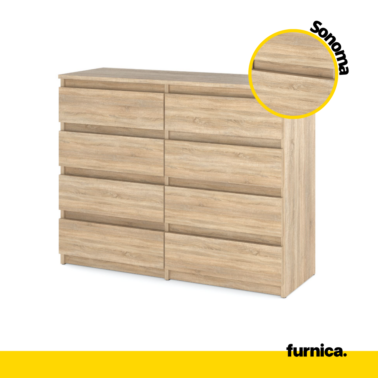 Kommode / Sideboard mit 8 Schubladen - Sonoma Eiche H99cm B120cm T35cm