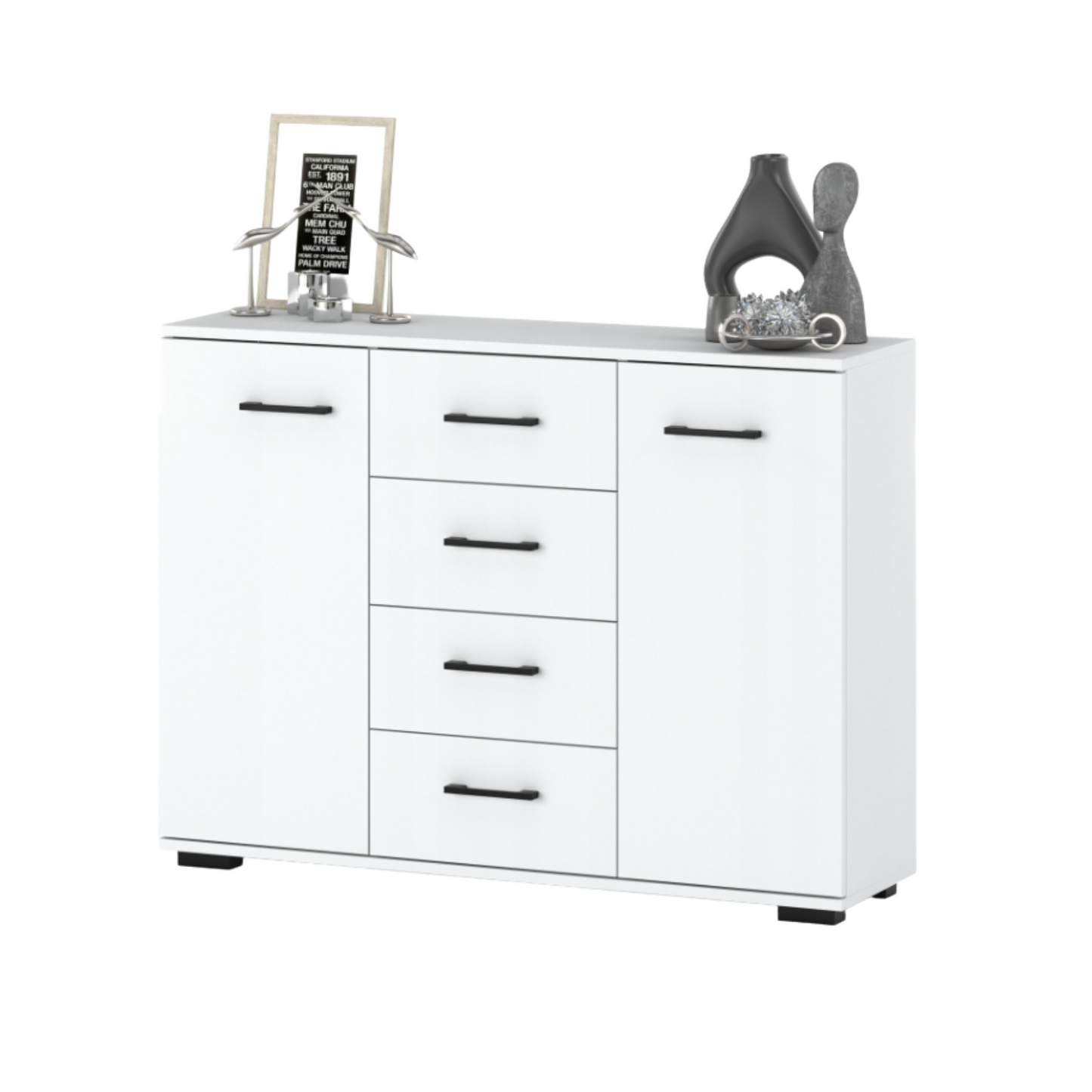 MARK - Kommode / Sideboard mit 4 Schubladen und 2 Türen - Weiß Matt