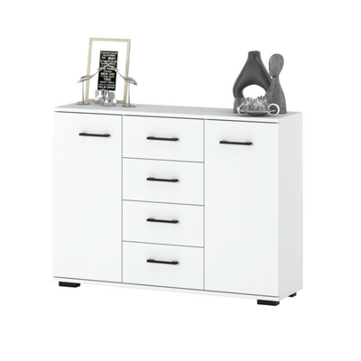 MARK - Kommode / Sideboard mit 4 Schubladen und 2 Türen - Weiß Matt