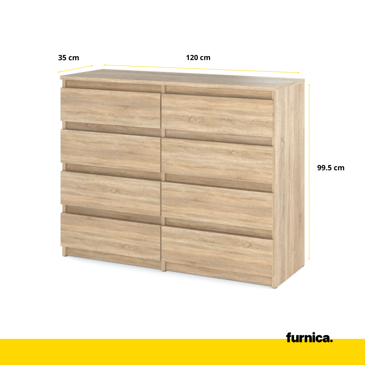 Kommode / Sideboard mit 8 Schubladen - Sonoma Eiche H99cm B120cm T35cm