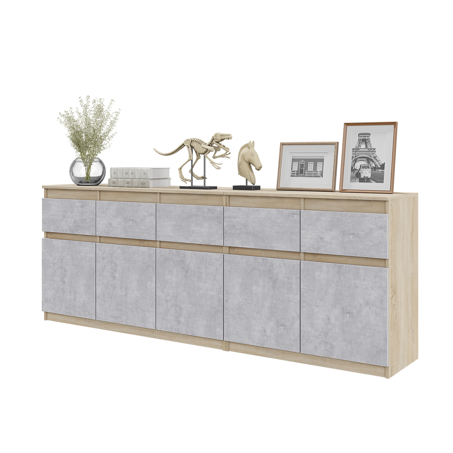 NOAH - Kommode / Sideboard mit 5 Schubladen und 5 Türen - Sonoma Eiche / Beton-Optik