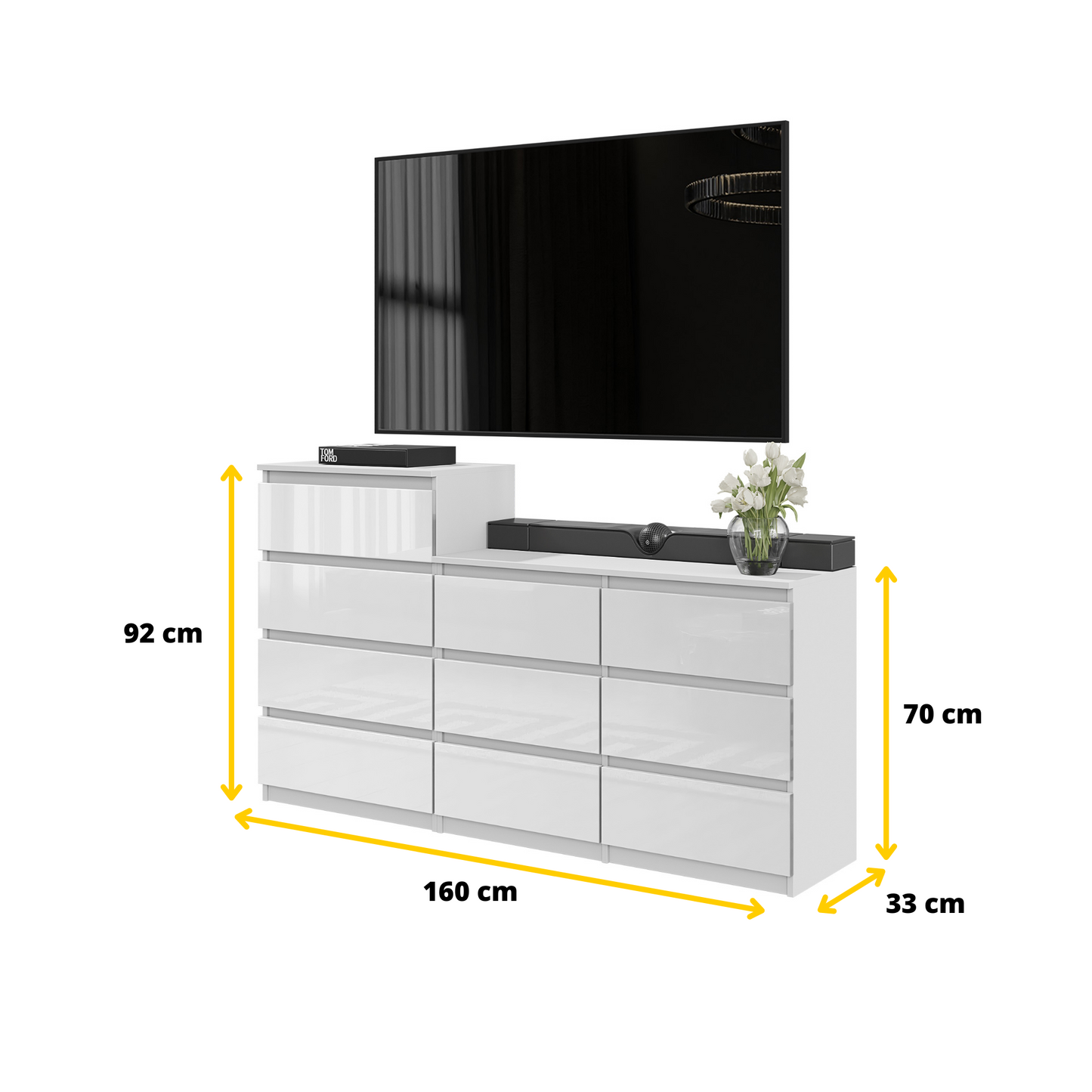 GABRIEL - Kommode / Sideboard mit 10 Schubladen (6+4) - Weiß Gloss