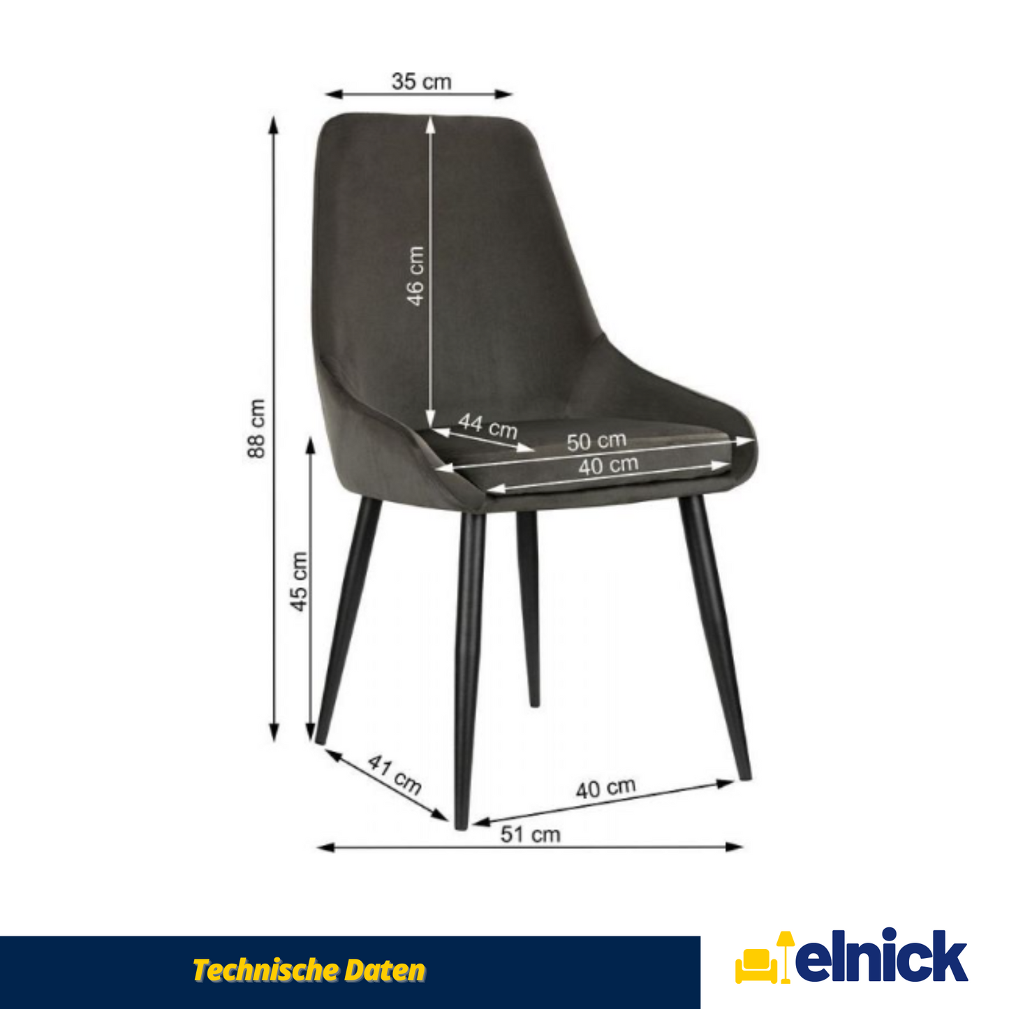 ALFREDO – Robuster Esszimmer-/Bürostuhl aus Velours-Samt mit schwarzen Metallbeinen – Schwarz