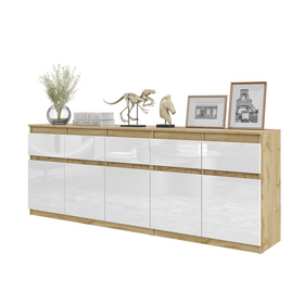 NOAH - Kommode / Sideboard mit 5 Schubladen und 5 Türen - Wotan Eiche / Weiß Gloss
